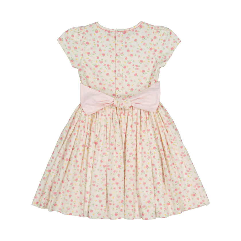 Poppy Pink Short Puff Sleeves Smocked Dress