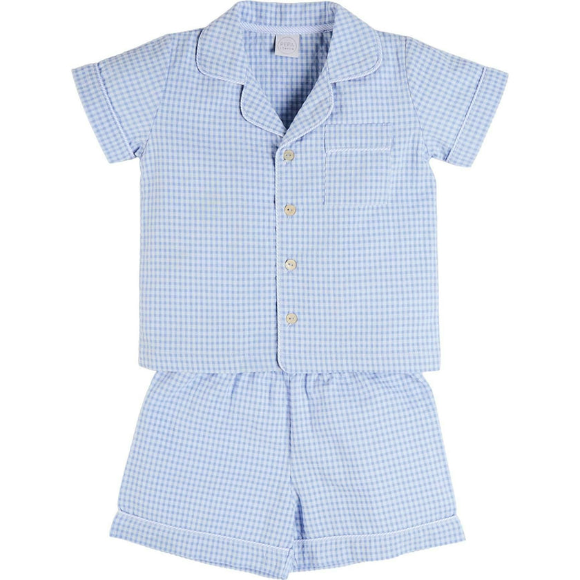 Beauchamp Gingham Short Pyjamas in Blue (18mths- 10yrs)