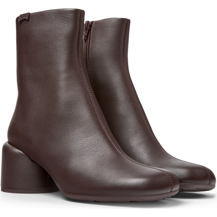 Women's Niki Zipped Block Heel Leather Boots, Burgundy