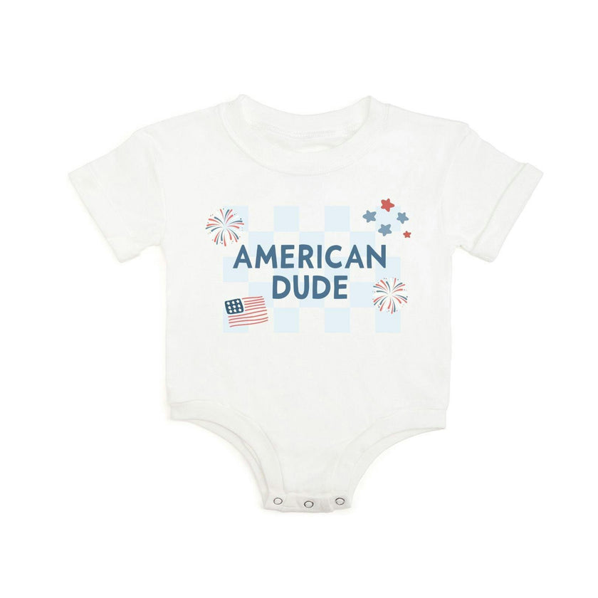 American Dude Short Sleeve Romper - White