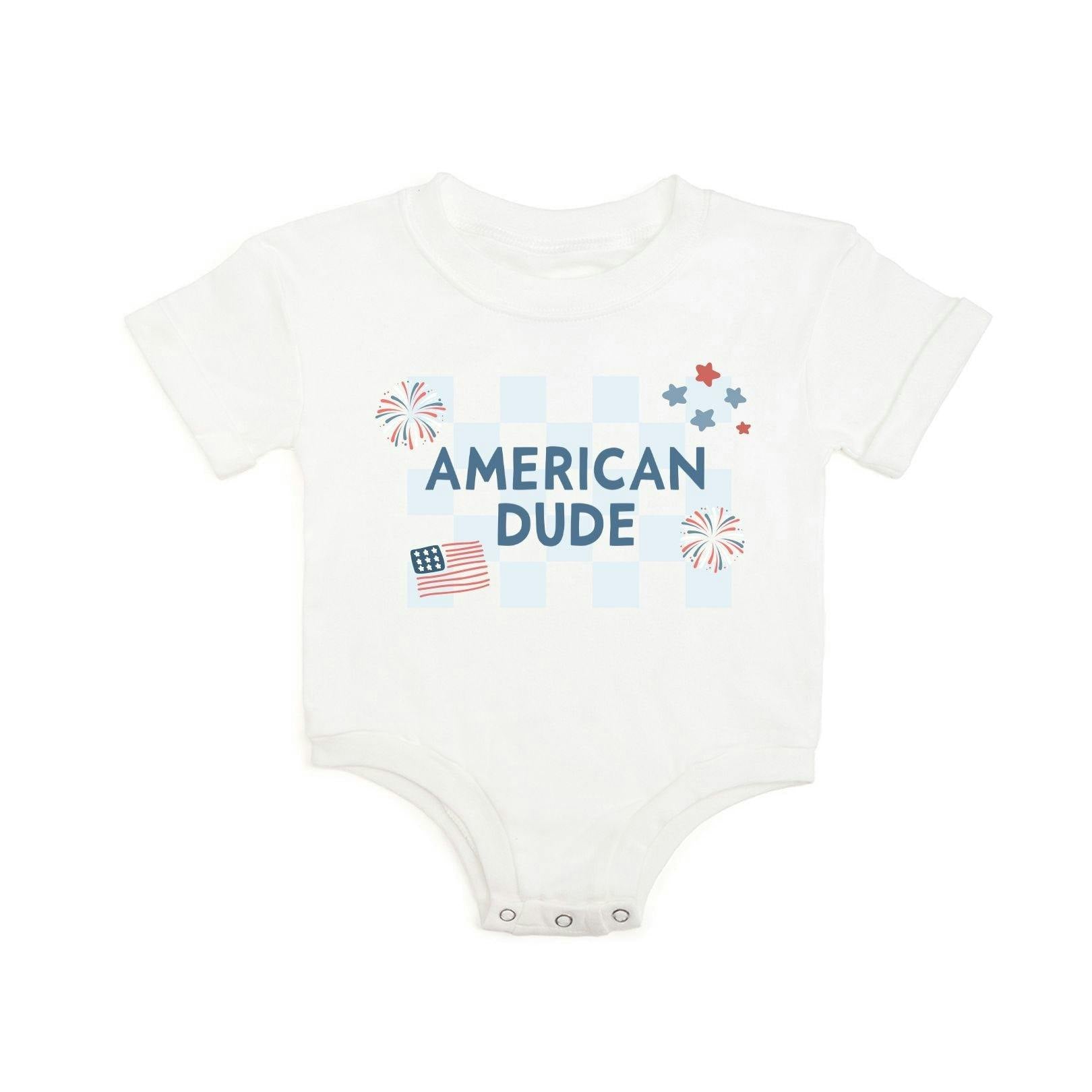 American Dude Short Sleeve Romper - White