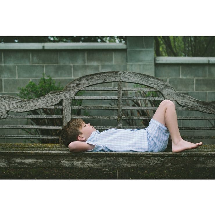 Kid's Twill Pajama Short Set in Light Blue Gingham