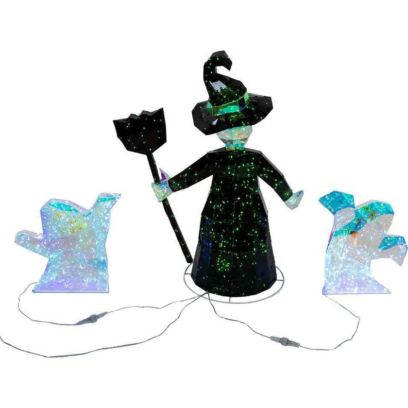 Pre-lit Holographic Witch and Two Ghosts