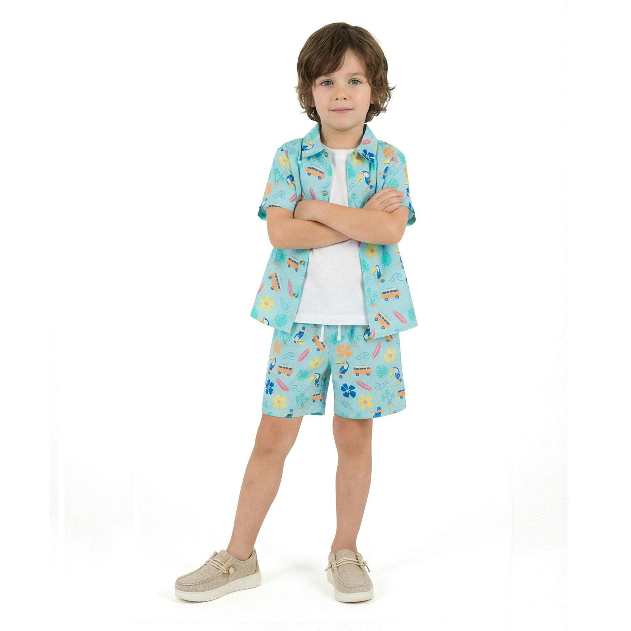 Boys Synthetic Viscose Matching Set | Aqua beach
