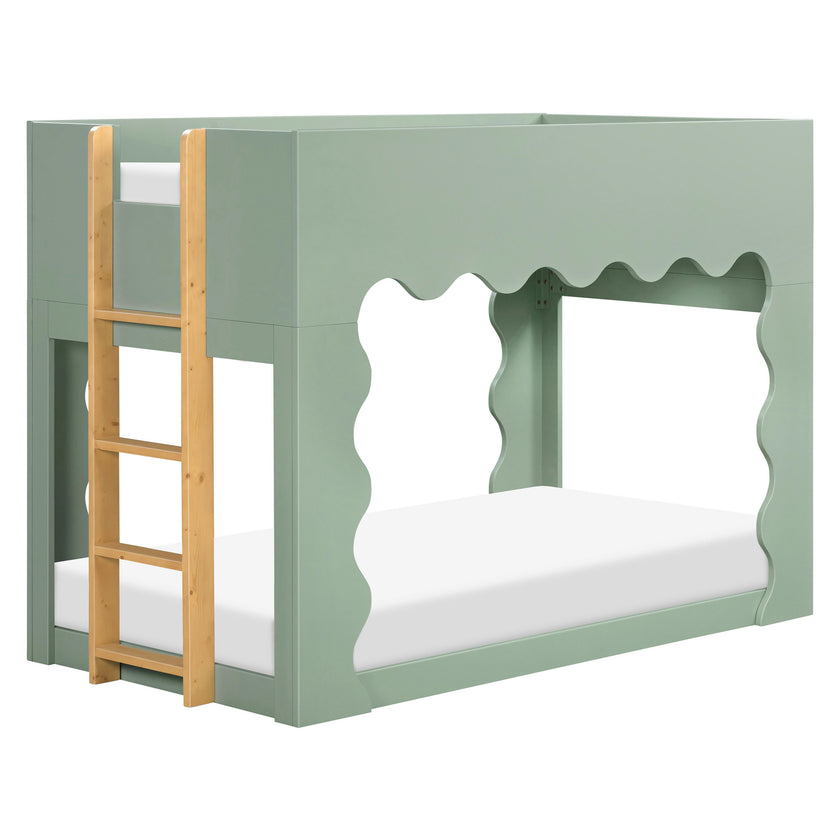Lido Wave Convertible Low-Profile Bunk Bed in Light Sage/Honey
