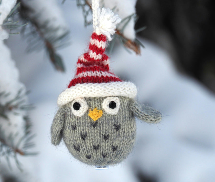 Tiny Owls with Hats Ornaments