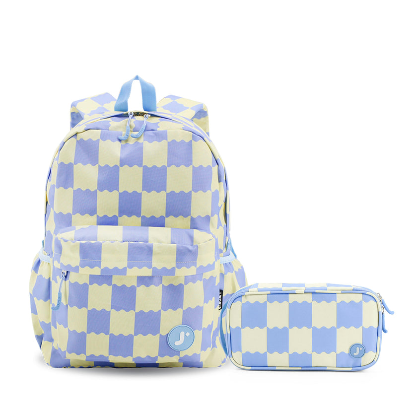 Oz Daypack Backpack with Doodle Large Pencil Case in Wiggle Blue