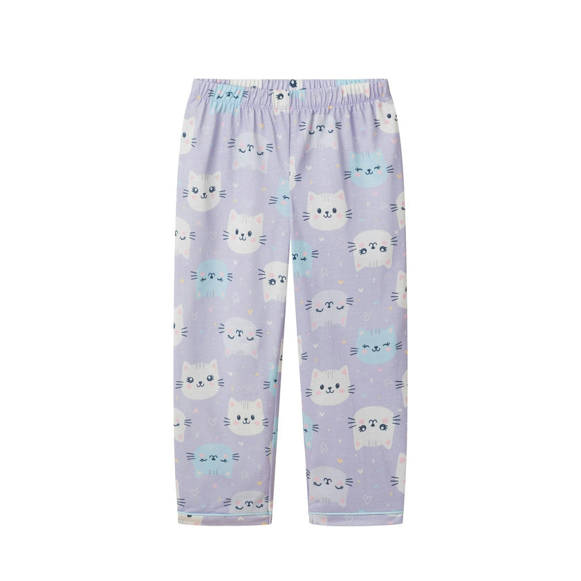 Girls Buttondown Pajama Set | Kitty Cats - Purple