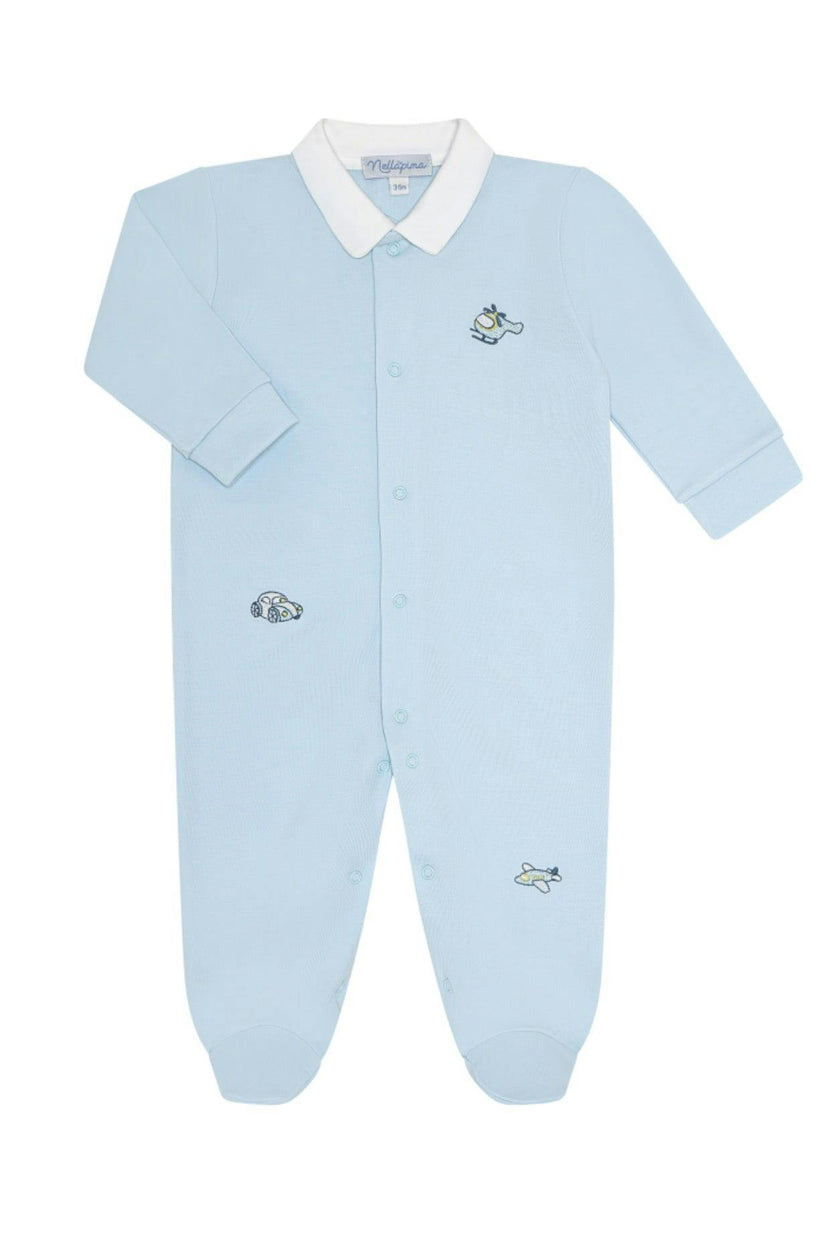 Mini Voyages Embroidery Snap Footie