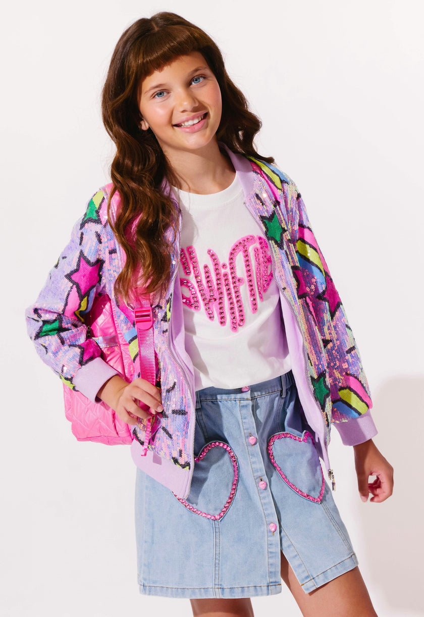 Lavender Shooting Star Sequin Bomber
