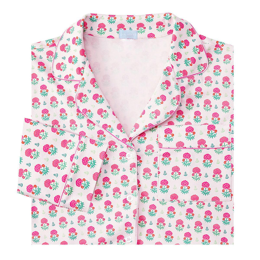 Geranium Block Women’s Button Front Long Pajama Set