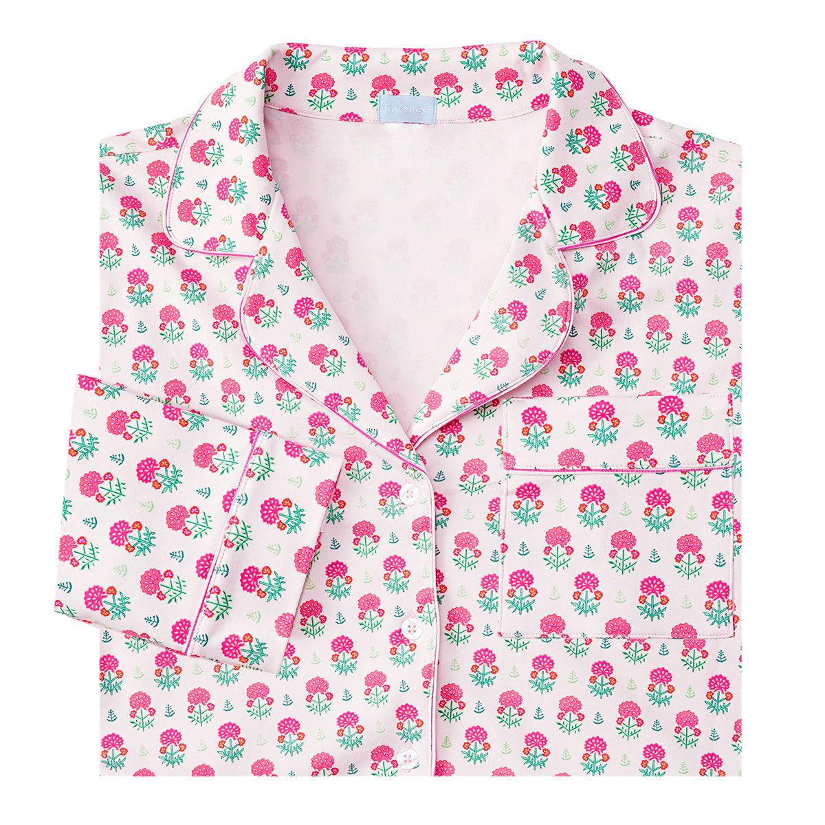 Geranium Block Women’s Button Front Long Pajama Set