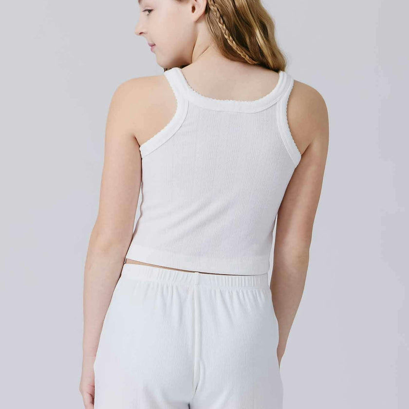 Girls Pointelle Tank in Bright White