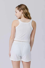 Girls Pointelle Tank in Bright White