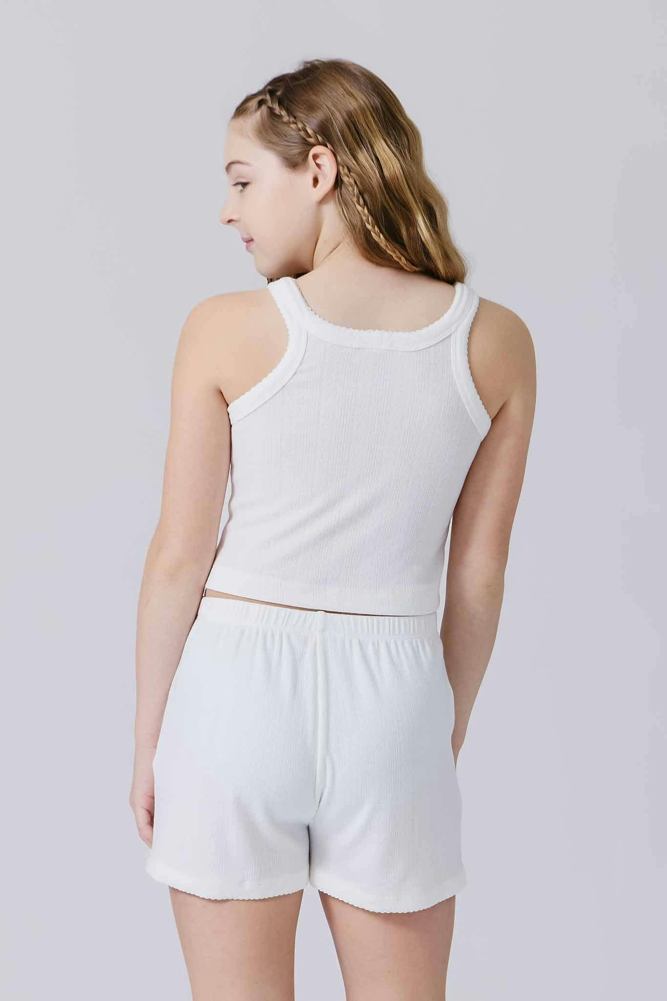 Girls Pointelle Tank in Bright White