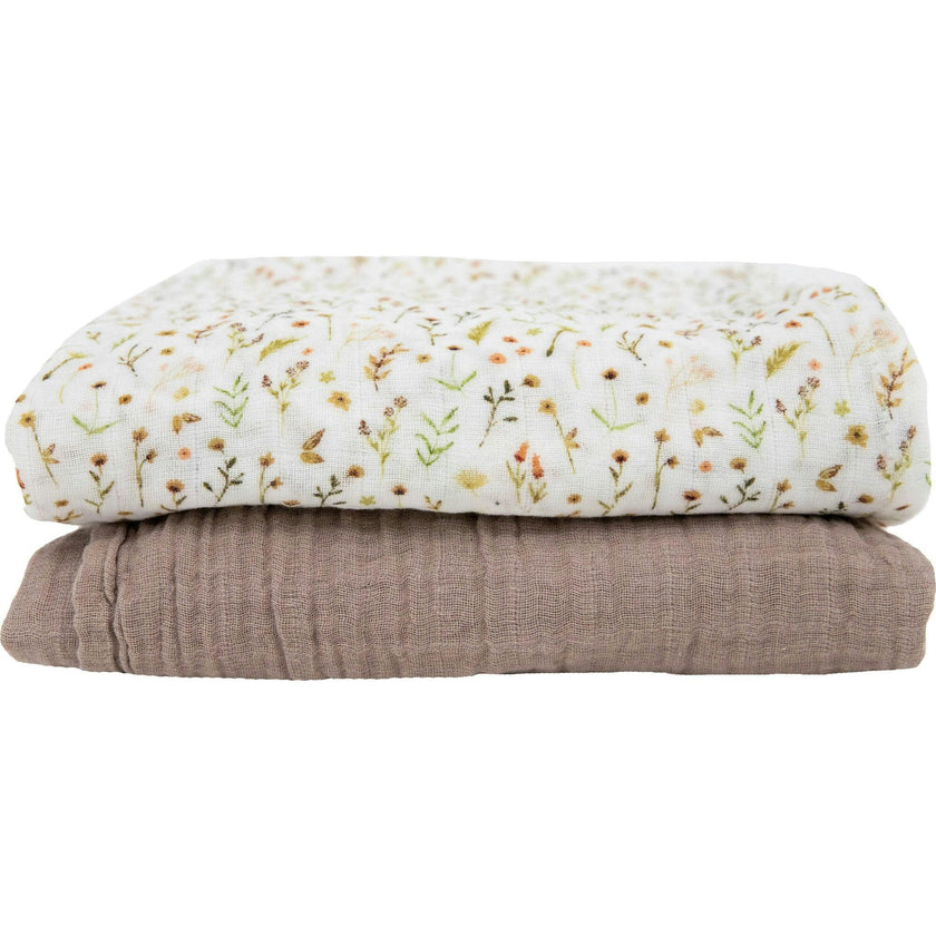 Organic Cotton Muslin Swaddle Blanket 2 Pack - Floral Field