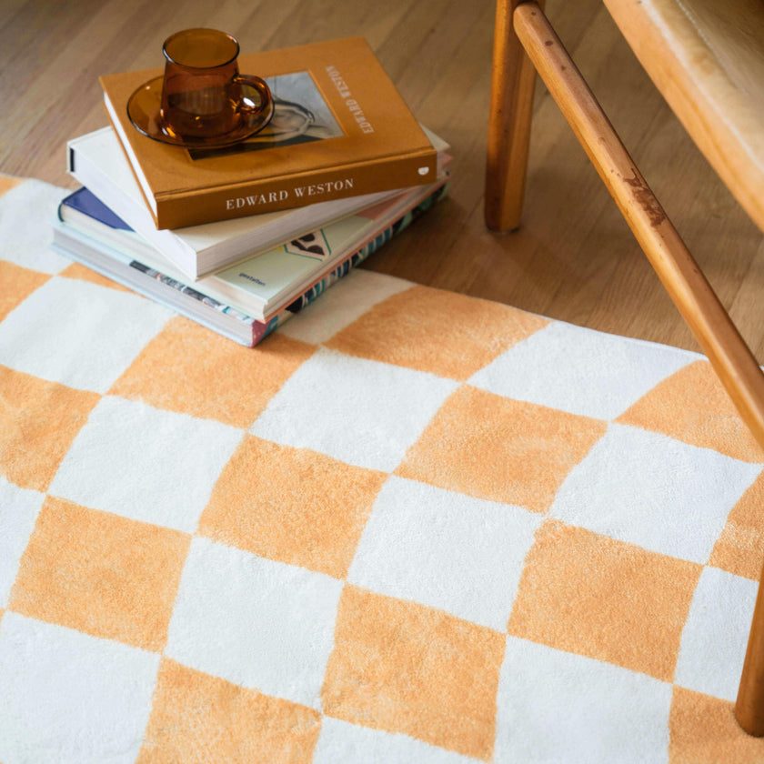 Yellow Wavy Checkered Rug