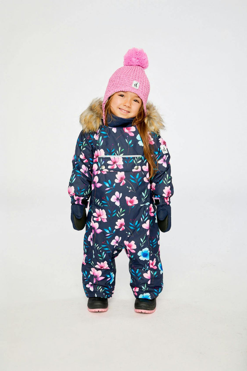 Baby One Piece Snowsuit Adapted For Car Seats Blue Floral Print