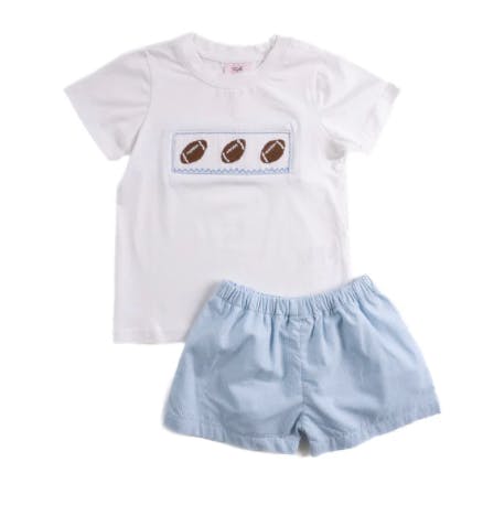 Football Blue Gingham - Wyatt Short Set