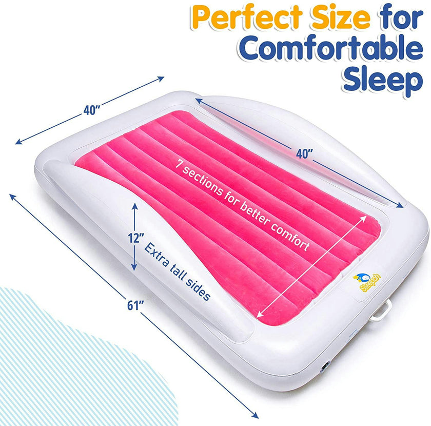 Inflatable Toddler Travel Bed – Kids Blow Up Air Mattress + Safety Bumpers