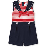 Stripe Knit Shorts Romper With Sailor Collar