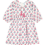 Sara Popover Block-Print Flower Dress, Florals