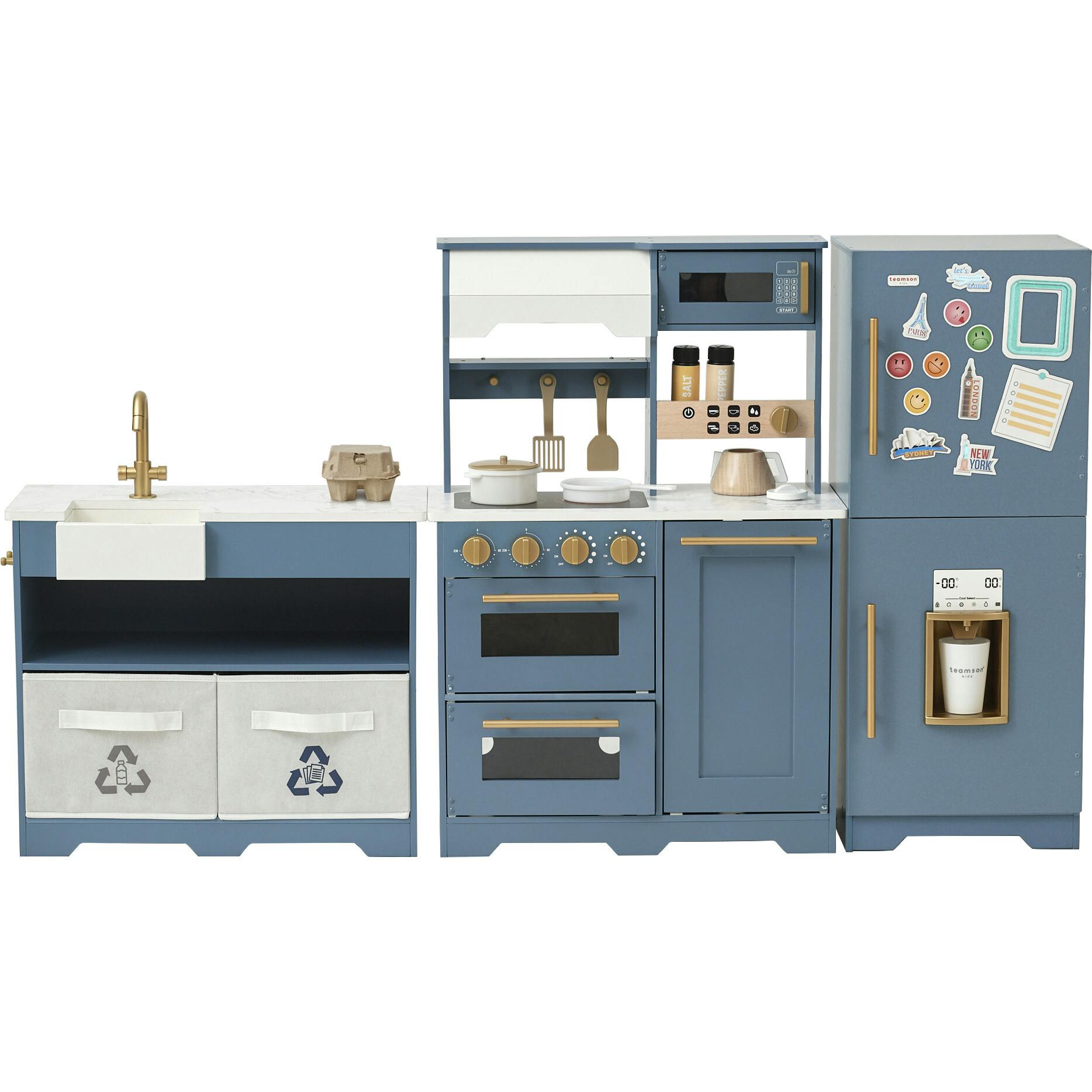 Little Chef Atlanta Large Modular Play Kitchen - Stone Blue/Gold