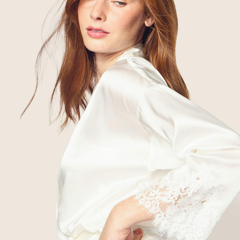 Women's Silk Lace Robe in White