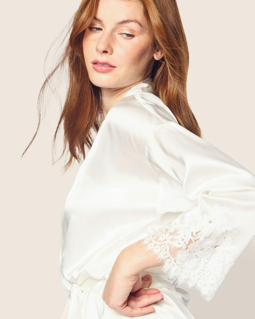 Women's Silk Lace Robe in White