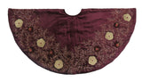 Hand Beaded Velvet Floral WIne Christmas Tree Skirt 60"