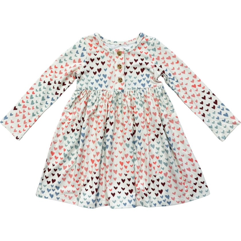 Long Sleeve Henley Dress Rainbow Hearts