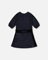3/4 Sleeve Lurex Dress Navy Blue