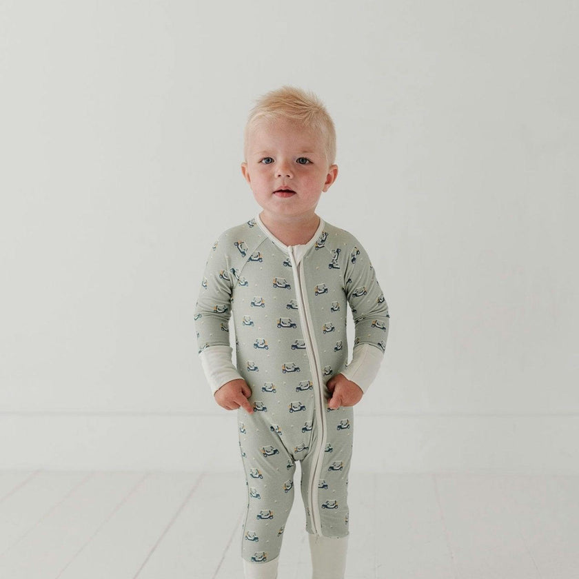 Baby Boy Long Sleeve Zip Romper in Construction