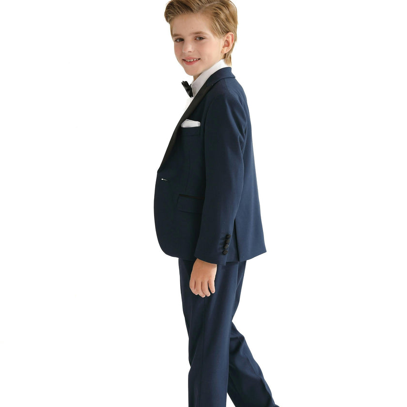 Navy Peak Lapel Trim Wool Suit