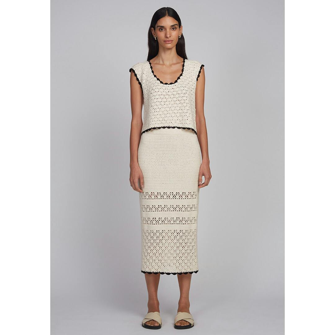ZARIA CROCHET TOP | IVORY W/ BLACK TIPPING