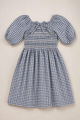 Mini Mae 3/4 Sleeve Dress in Prussian Blue Plaid