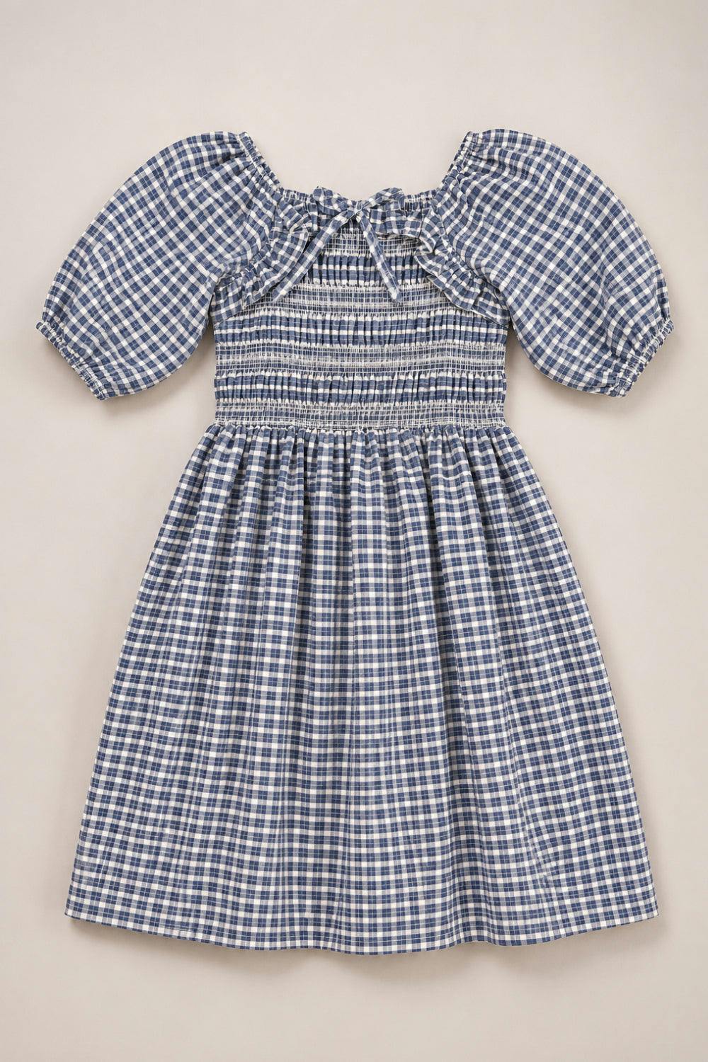 Mini Mae 3/4 Sleeve Dress in Prussian Blue Plaid