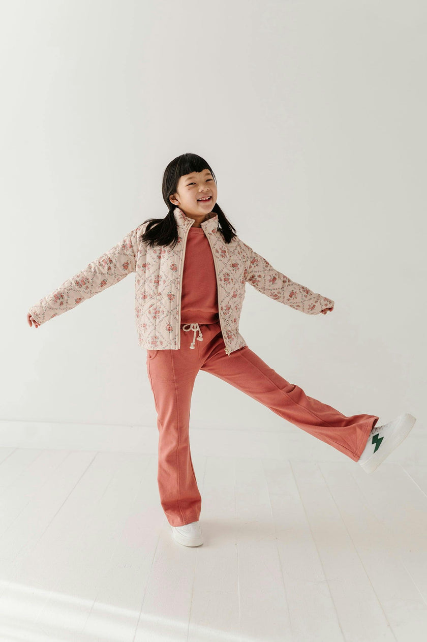 Girls Quilted Floral Bomber Jacket in Easton Diamond Rose