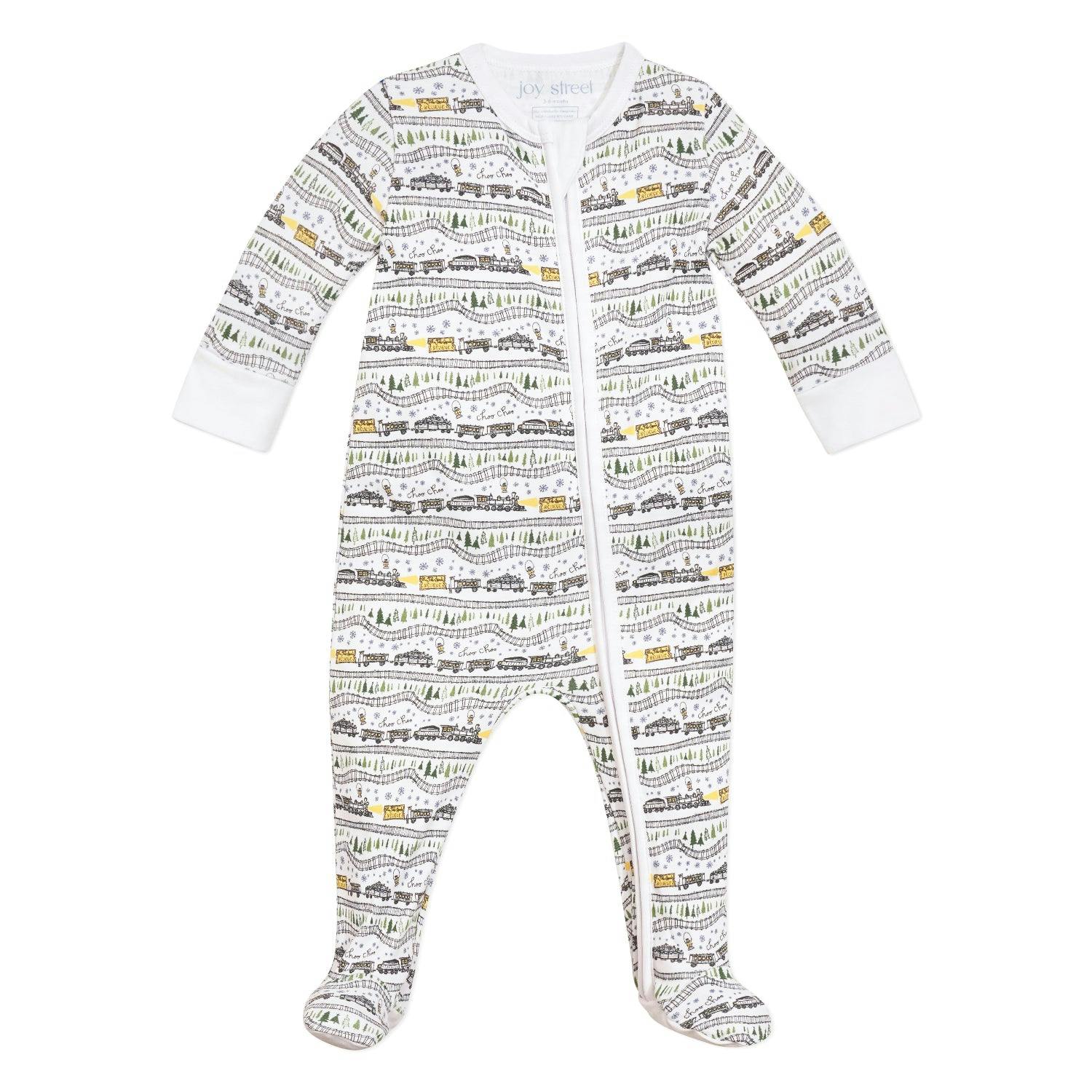 Christmas Trains Zip Baby Onesie