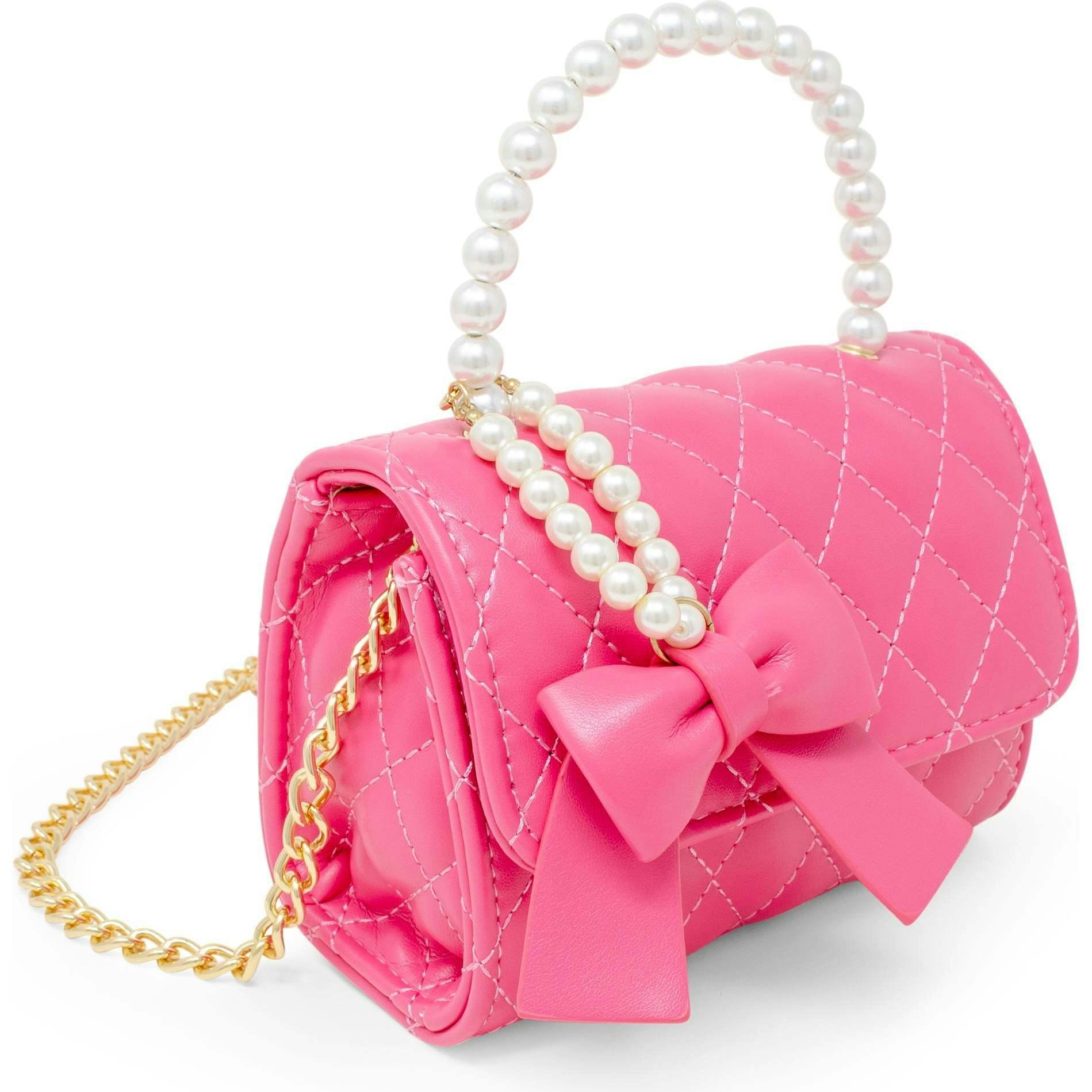 Quilted Pearl Handle Bow Ribbon Handbag