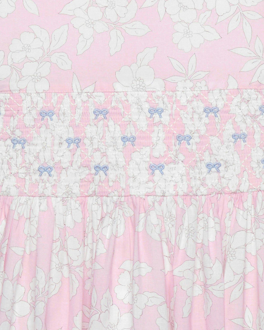 Molly Smocked Pinafore Dress in Pale Pink Floral