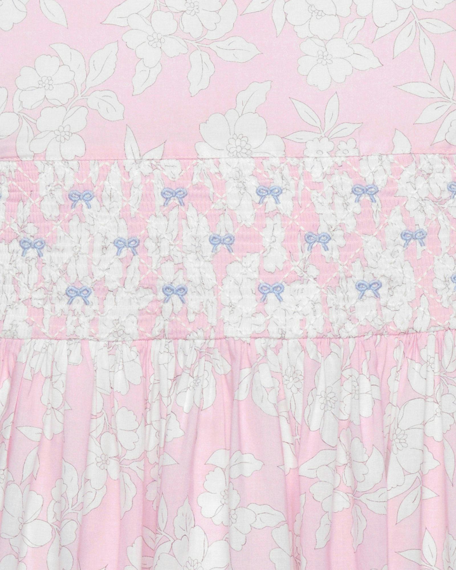 Molly Smocked Pinafore Dress in Pale Pink Floral
