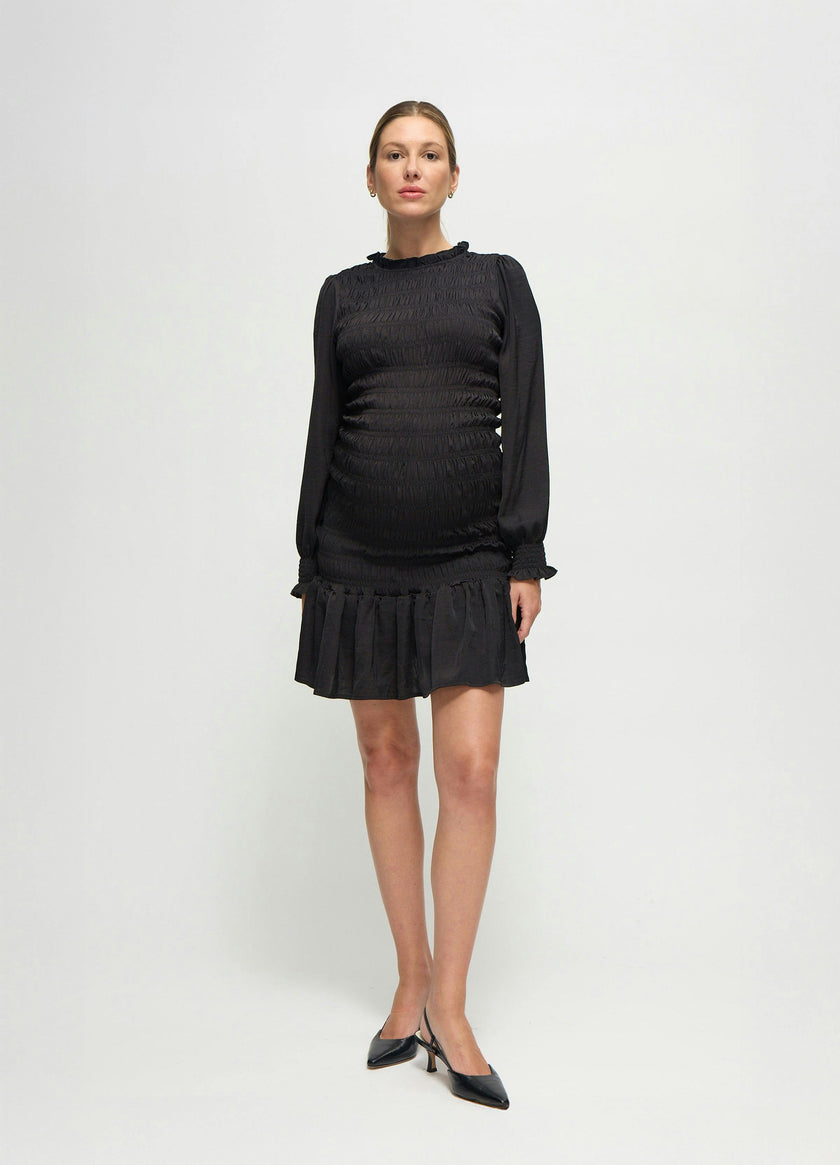 Long Sleeve Smocked Maternity Mini Dress