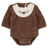 Pretty Poinsettia Bib Yoke Velour Long Sleeve Romper