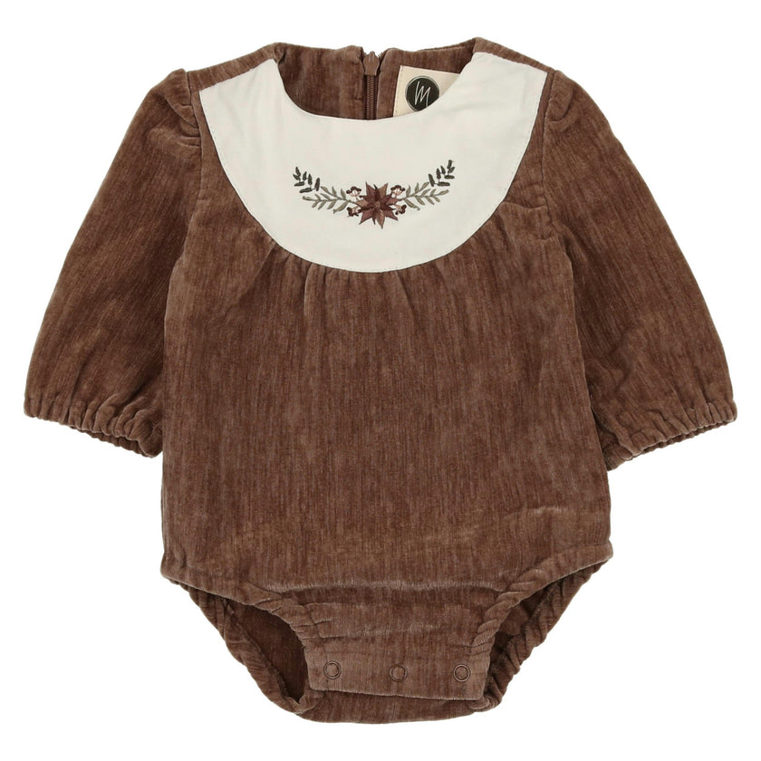 Pretty Poinsettia Bib Yoke Velour Long Sleeve Romper
