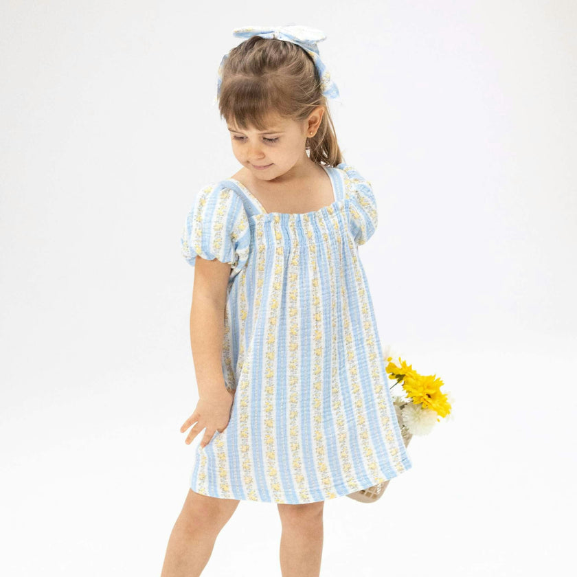 Odalys Floral Stripe - Puff Sleeve Dress with Bloomer
