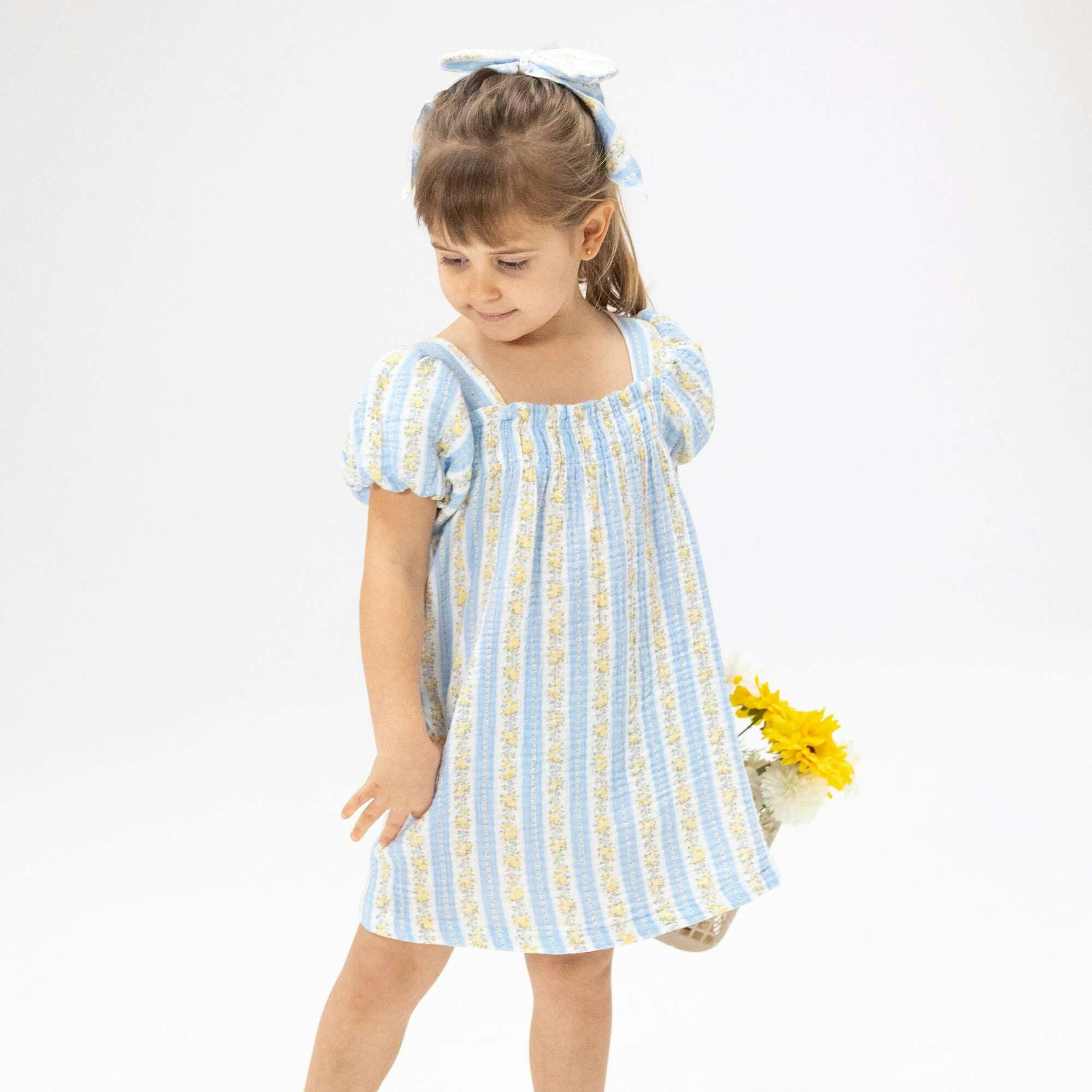 Odalys Floral Stripe - Puff Sleeve Dress with Bloomer