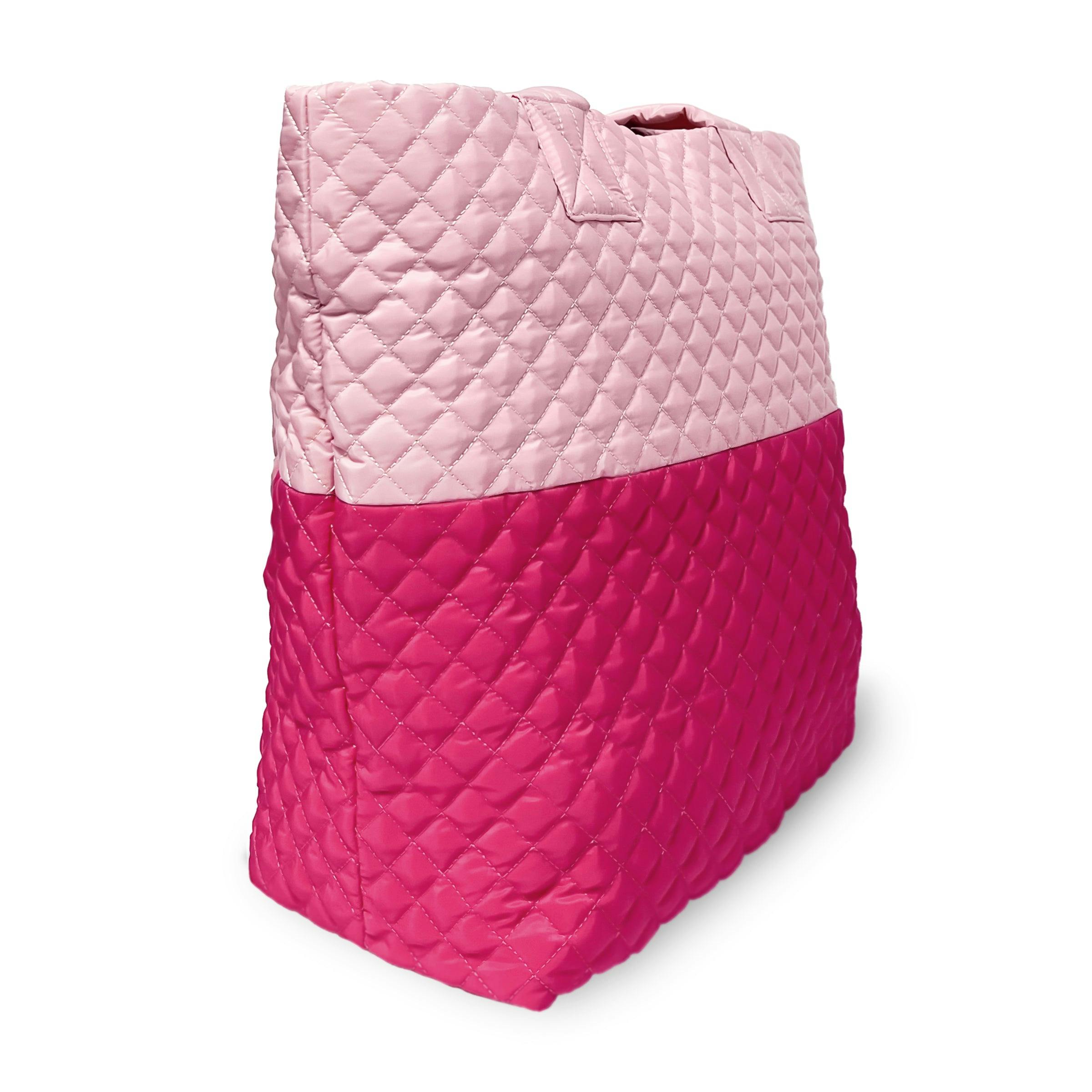 Newport Two-Tone Quilted Tote Bag with Zipper Closure - Pink/Peach