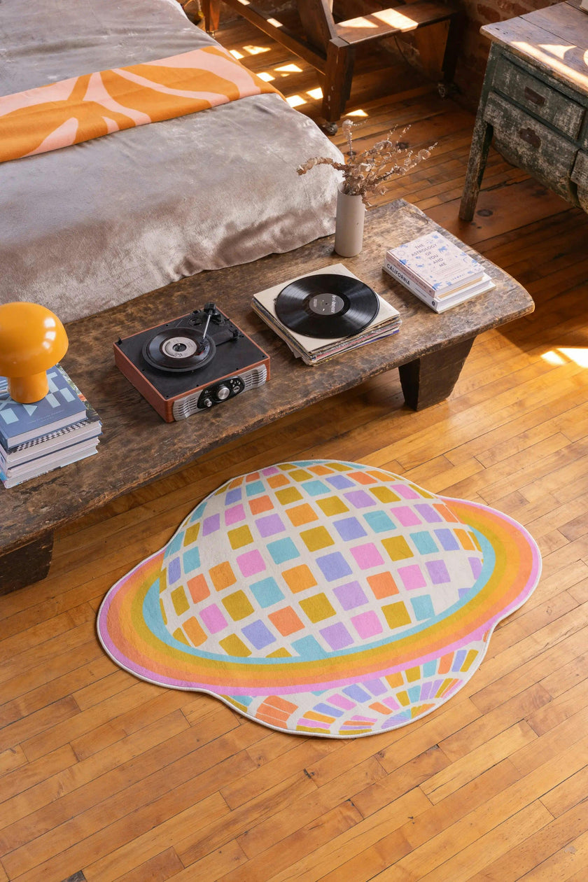 Disco Planet Checkered Rug by Darra Sargent