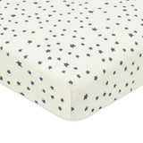 Mini Crib Sheet in GOTS Certified Organic Brushed Cotton in Ivory with Navy Stars